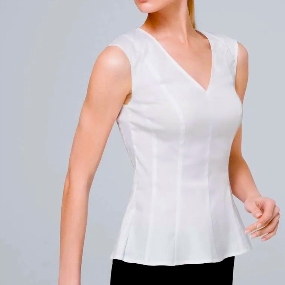 NWT White House Black Market Peplum White V-neck Seamed Top Sleeveless Blouse 2